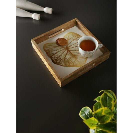 Buy White Wood Printed Tray/Platter
